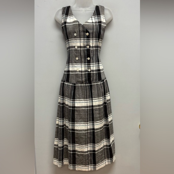 Brooks Brothers Plaid Linen Blend Midi Dress – Sleeveless, Button Front – Size 8 - Picture 1 of 10